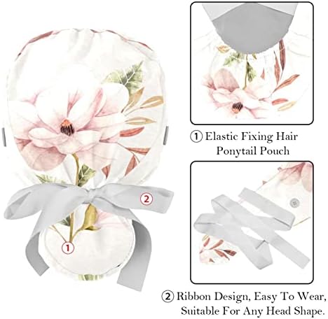 Niaocpwy 2 пакет Womenенска работна капа со копчиња лента вратоврска назад хризантема цвет со долги капаци на коса