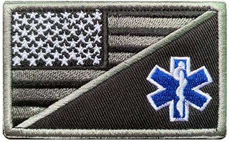 Antrix 2 парчиња Воена САД Американско знаме/ЕМС ЕМТ starвезда на животот Медицински болничар лепенки тактички везени прицврстувачи за прицврстувачи