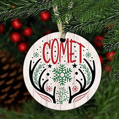 Име на ирваси на комета Божиќ Орнамент Персонализирано име Керамички украс Орнамент Персонализирано име на бебето сопствено семејство украс Две