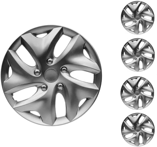 Копри сет од покривка од 4 тркала од 14 инчи сребрен Hubcap Snap-on одговара на Toyota Yaris Prius