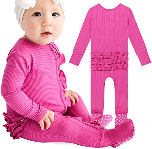 Пош кикирики девојки пижами, мек пипук бамбус едно парче ромпери, новороденче, новороденче, и дете за нозе со нозе PJS за деца