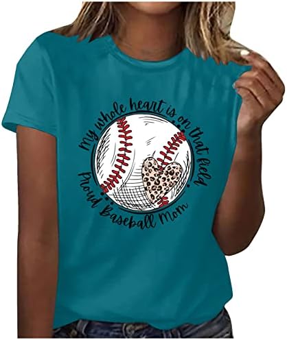 Женска бејзбол маичка буква за печатење графички маички слатки мама кошула врвови со стандардни врски со кратки ракави кошули за жени