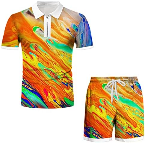 Tracksuit 2 Piece за мажи, машки поло маици и шорцеви поставува летни модни обични кратки ракави за џогирање поставува спортска облека