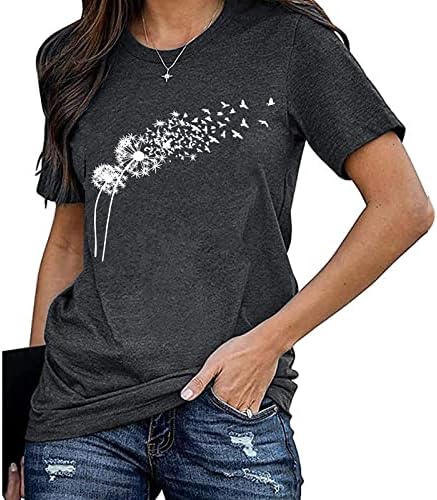 2023 женски летни маички со кратки ракави за припишување на глуварче од екипажот на екипажот на вратот Туника врвови облечени обични