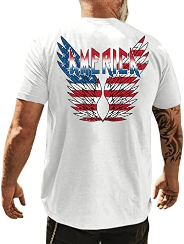 XXBR 4-ти јули маички со кратки ракави за мажи, летни крилја на американско знаме, испечатени тенок вклопуваат патриотски обични