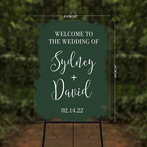 Акрилик свадбен знак шума зелена чиста акрилна свадба добредојде знак за прилагодлива свадба поздрав прием за прием за годишнина