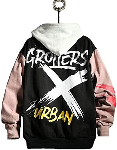 Dudhuh јакни мажи хип хоп технолошки графити печати модна улична облека ветерници патент со долги ракави, лесен палто