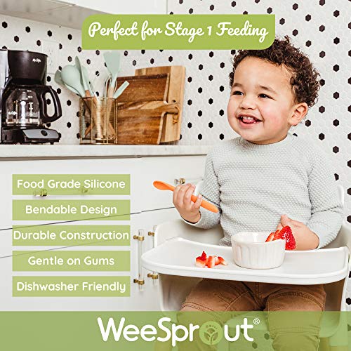 Weesprout силиконски лажици за бебиња-прва фаза лажици за хранење на новороденчиња со меки врвови, прибор за бебиња за родител