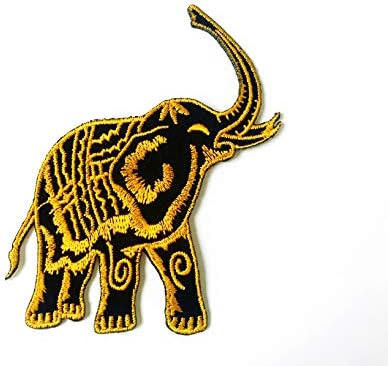 Слонот црно -жолт амблем гроздобер животни закрпи за лого на животински свет шијат железо на извезена апликација знак знак за лепенка