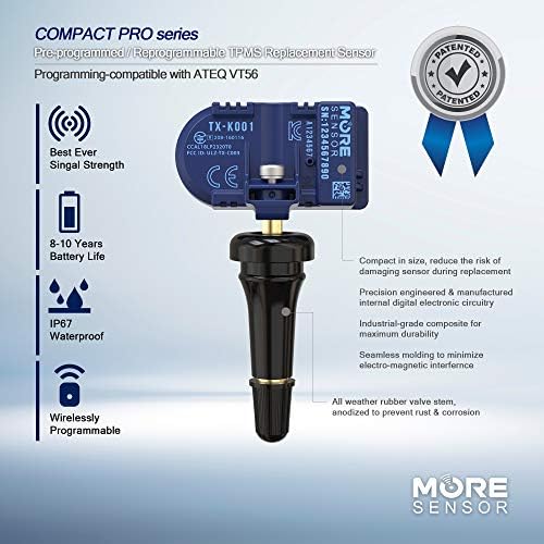 Moresensor Compact Pro Series 315MHz TPMS сензор за притисок на гуми 4-пакет | Препрограмирани за избрани 40+ модели на корејски бренд | Замена