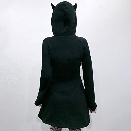 Гроздобер уво мини фустан пуловер женски качулка со аспиратор со долга качулка црна маичка симпатична есен мачка худи забава