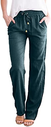 Dsodan женски обични панталони со цврста нога цврста влечење џемпери еластична висока половината лабава удобни панталони со џебови