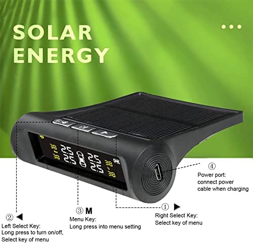 Систем за набудување на притисокот во гумите - TORCARVH Соларна енергија безжичен TPMS монитор со 4 надворешни или внатрешни сензори LCD дисплеј