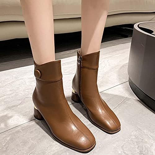 HCJKDU женски чизми на глуждот мода странична патент кожна кожа средно теле Борба за борба со потпетици за пета за возење чевли за фустани