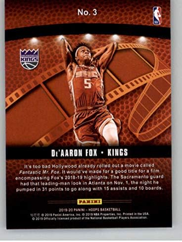 2019-20 Панини обрачи светла Акција на камера 3 Де'арон Фокс Сакраменто кралеви НБА кошарка за трговија со кошарка