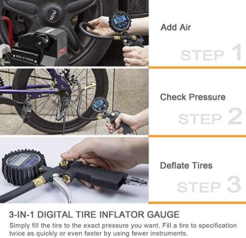 Дигитална гума за дигитална гума со додатоци за мерач на притисок и додатоци за компресор со гума црево за брзо поврзување спојник ЈП