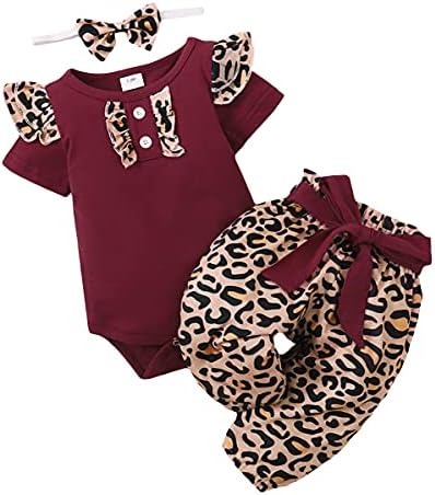 Облека за новороденчиња за новороденчиња, новороденче, бебе бебе, руфле, панталони + лента за глава, 3 парчиња облеки поставени
