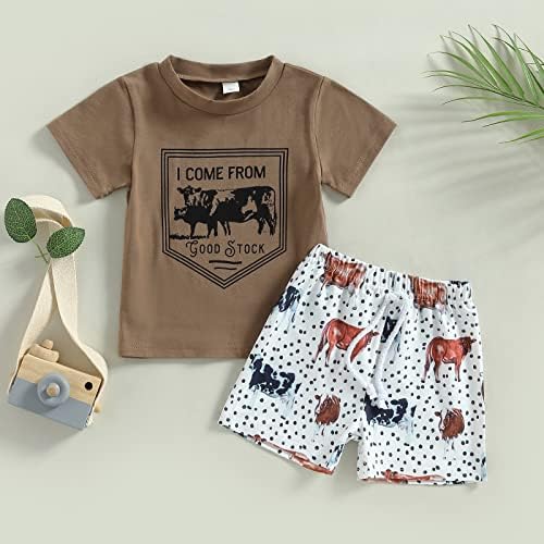 Детето момче летно облека поставува деца за западни крави шорцеви со буква/говеда/маица за печатење на момче и шорцеви за влечење