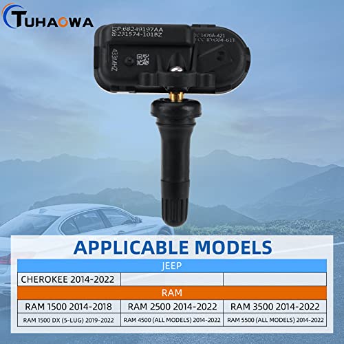 Sensor Tuhaowa TPMS 68249197AA Препрограмирана замена на системот за мониторинг на притисок на гумите за 2014-2018 RAM 1500 2500 3500 4500