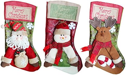 Хисунг сет од 3 парчиња Божиќни чорапи за Божиќни подароци Дедо Мраз Клаус