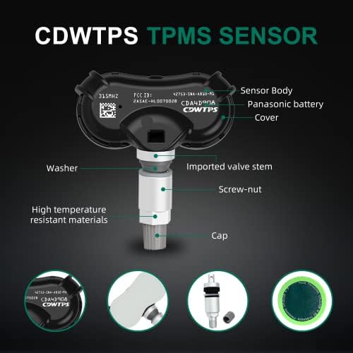 CDWTPS TPMS сензор, систем за монитор на притисок од гума од 315MHz 4-пакет за 2008-2017 Honda | Acura Заменете го42753SNAA81.42753SNAA83.42753TR3A81