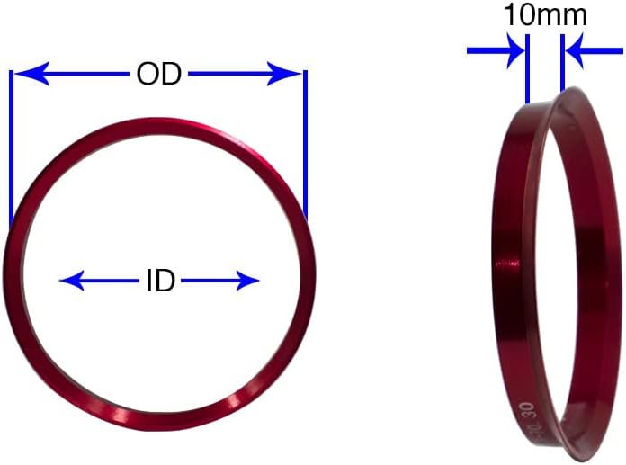 Делови за додатоци на тркала сет од 4 центрички прстен 72,56мм ОД до 54,10мм центар за центар, црвен метал