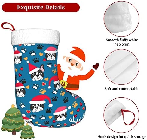 Xinqixaa Француски булдог Божиќни чорапки Божиќни кучиња и Пав Дедо Мраз виси украси торбички подароци за кревет скалило камин Божиќно