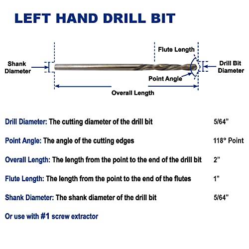 Вежба Хулк 7-парчиња M35 Кобалт лева рака за вежбање за отстранување на оштетените завртки и завртки, 5/64-инчи, 7/64-инчен, 5/32-инчен, 1/4-инчен,