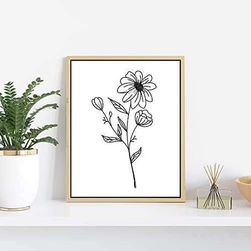 Outus 9 парчиња ботанички растителни wallидни уметности, црни бели растенија Апстрактни цвеќиња минималистички цвеќиња wallидни