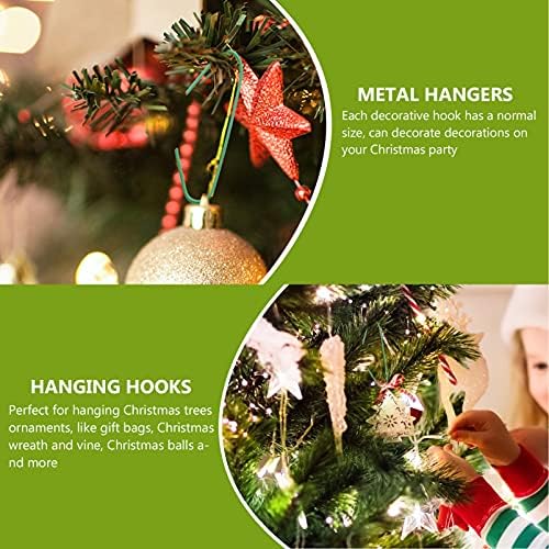 Хемотон 200 парчиња зелени украси куки новогодишно украсување закачалки метални жици украси куки за Божиќ елка што висат украси за одмор годишнина за забава