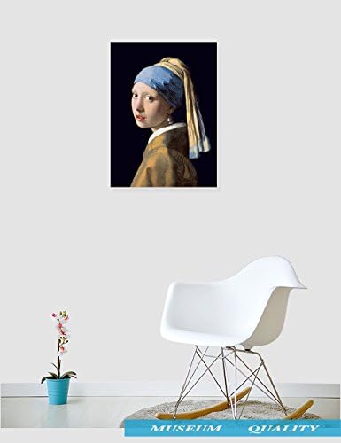 Eliteart-девојка со бисер обетка од Јоханес Вермеер Гикл Рамнено уметничко платно отпечатоци-образ на големината: 19 1/2 x22 1/2