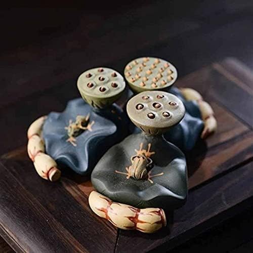 Виолетова глина чај домашно милениче жаба лотос лисја скулптура чај фигура десктоп украси рачно изработени занаети дома чај сет декорација
