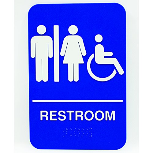 Braille Women Handikap Достапен знак за бања | Publicенски јавен тоалет или знак за мијалник | Знак во согласност со АДА за