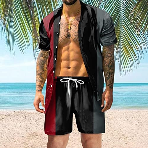 Облека со 2 парчиња облека за мажи плус големина 3Д печати хавајски кошула и кратки комплети тропски празници за спортска облека за празници