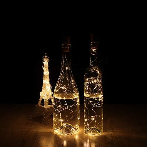 Светла за шише со вино Cuucor, 7.2ft 20 LED диоди батерија управувана со бајка мини жица плута светла за DIY, Божиќ, забава