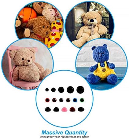 Meafeng 600 парчиња Шарени пластични безбедносни очи и носеви со мијалници, за занаетчиски занаети со кукли со кукли полнети животински мече