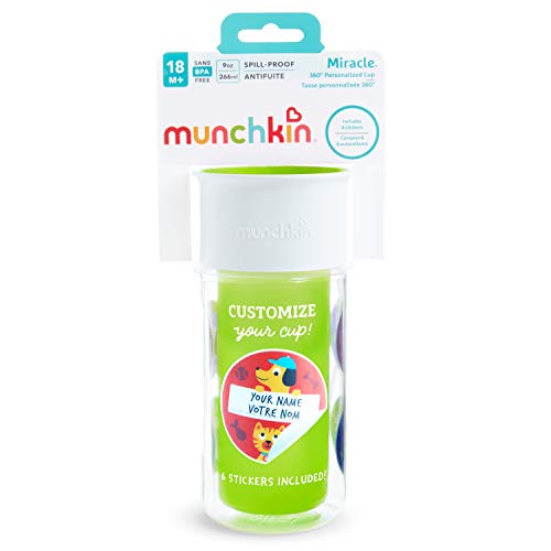 Munchkin® Miracle® 360 Изолирана Голтка Чаша, Вклучува Налепници За Прилагодување Чаша, 9 Унца, Зелена