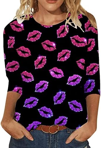 НОКМОПО Маици За Жени Секојдневен Моден Ден На Вљубените Печатете Пуловер Со Долги Ракави О-Врат Врвни Основни Плетени Маици