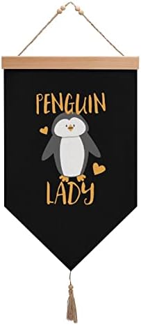 Nudquio пингвин дама памук постелнина виси знаме за знак на знак слика слика за домашна градинарска тремот декорација