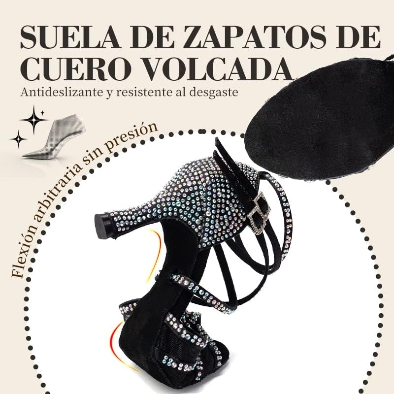 Ruybozry жени латински танцувачки чевли Rhinestones салса салса Бахата свадба чевли за танцување, модел YCL508