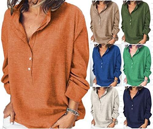 Andongnywell женски цврста боја со долга ракав со долга ракав со лесен кошули со лесен кошули со лесен кошула
