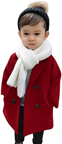 Детско деца Бебе девојки Момци карирани солиден палто Елегантен јака со јака со двојно гради јакна волна палто 5Т снег