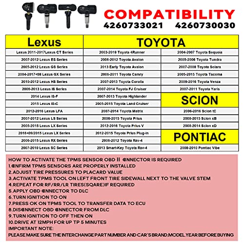 Замена на сензорот за притисок на гумите на Osakesukar TPMS за Toyota Lexus Scion Camry RAV4 Scion Yaris Corolla Систем за набудување на