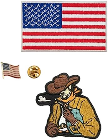 А-Еден 3 парчиња пакет-западно каубојски лепенка+Брох и значка на знамето на САД, машки додатоци, сувенири во Тексас, витерозен