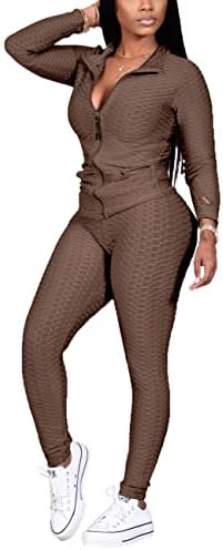 Костуми за џогирање за жени, текстура со 2 парчиња облека со долги ракави со целосна патент јакна слаби панталони