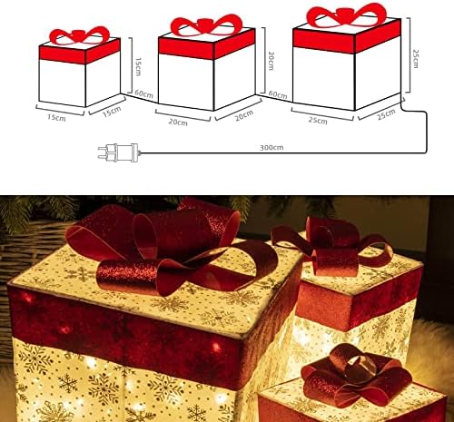Кутии за подароци за Божиќни осветлени Peiduo, сет од 3, украси на отворено, под пакетите на дрвјата за свадби за забави за одмор