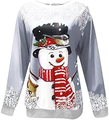 Nokmopo Plus Sumphshirts за жени Pullover Top Snowman Print Casual Sports 3D Print Active Streetwear Bluze