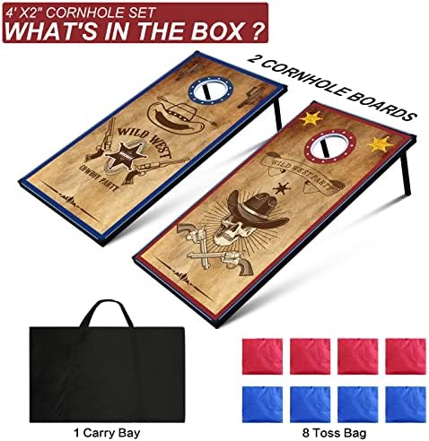 Рејчи ЛЕР Корнхол сет, 4'x2 '/ 3'x2'regulation Големина на корнизи за игри на плочи, сет на игри со пченка, сет на игра со пченка со дупки W/ 2 табли, 8 торби со грав за задниот двор