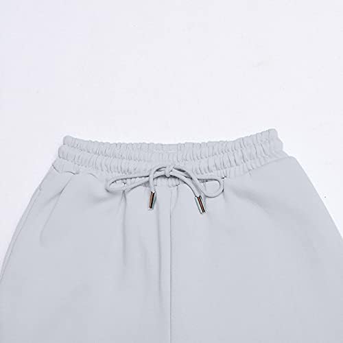 Женски постелнина исечени панталони обични панталони со цврста боја, еластична половината со висока половината, плус големина џебови