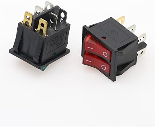 Double Rocker Switch со Hifasi 1PCS DPST 6 пински вклучен со зелена + црвена светлина 20A 125Vac Switch